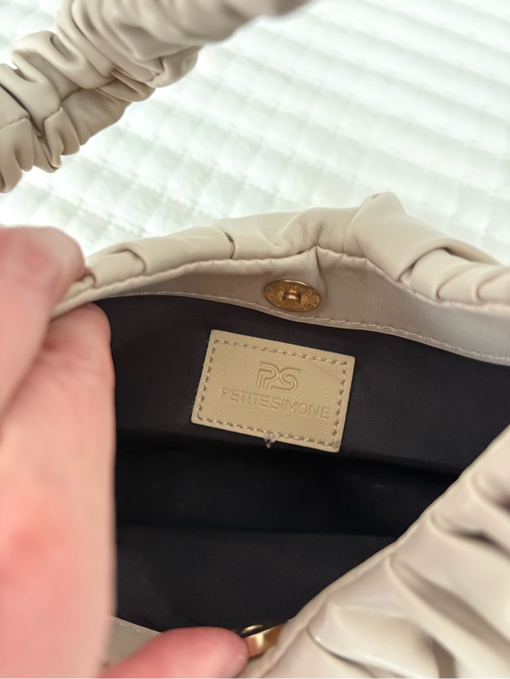 Neutral Ruched Shoulder Bag - Cream - Picture 3 of 3